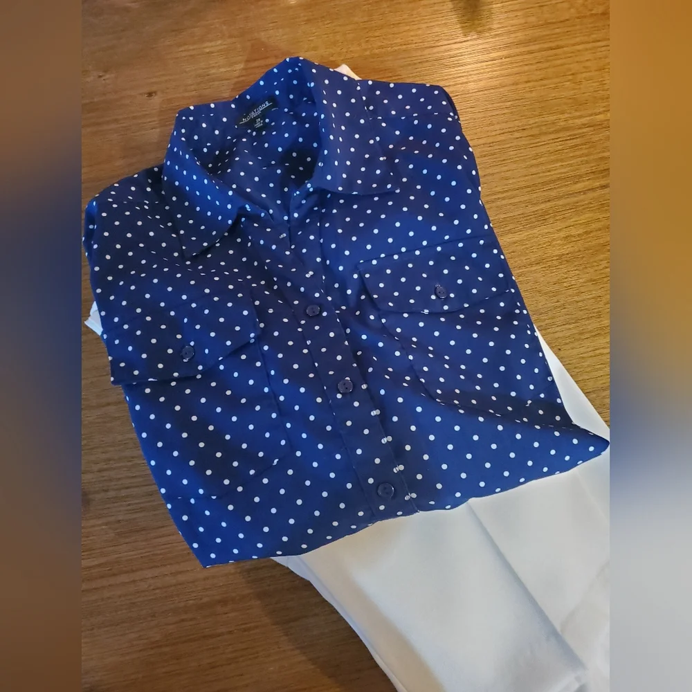 Notations Navy  Shirt with White Dots 2X - Picture 2 of 4